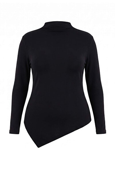 Trendyol Curve Crna pletena bluza sa visokim ovratnikom, s detaljnim vezicama...