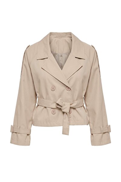 Drop by TrendyolMilla Stone Double-Breasted Epaulet Short Trench Coat Tdrss26...