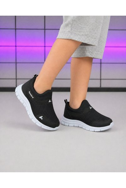 homiro Laceless Children's Knitwear Sports Shoes-Black and White