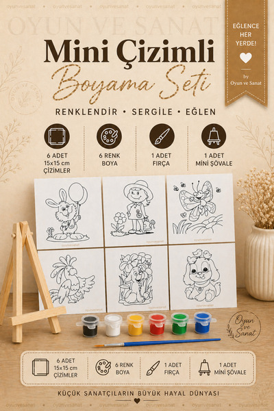 O&S Oyun ve Sanat Eğlen-Üret Mini Şövale Çizimli Resim Başlangıç Seti, Akrili...