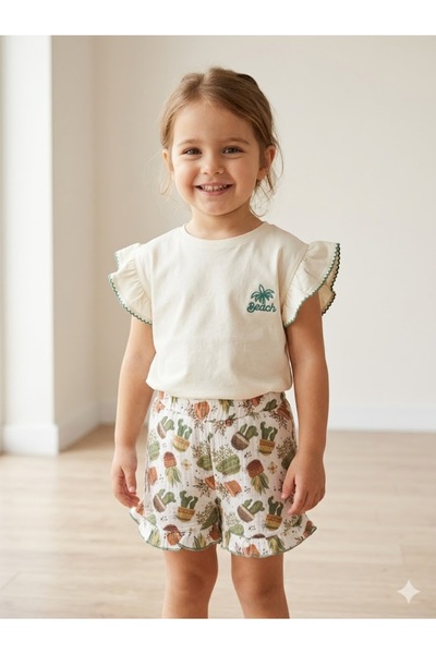 linys Muslin Colorful Shorts and T-Shirt Set for Baby Girls and Kids - Ruffle...