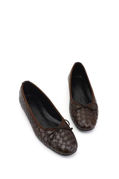 GÖNDERİ(R) Γυναικείες καφέ μπαλαρίνες με στρογγυλή μύτη και φιόγκο