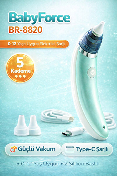 Baby Force BR-8820 0-12 Yaş Şarjlı Bebek Burun Aspiratörü – 5 Kademe Güçlü Vakum