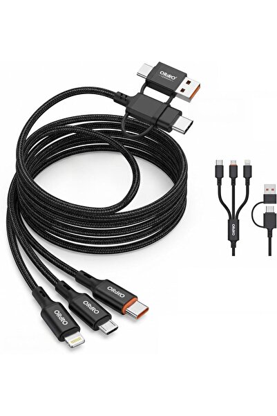 ORdEo 4-in-1 Multi-Functional Fast Charging 1000mm (1m) & Data Cable, Nylon B...