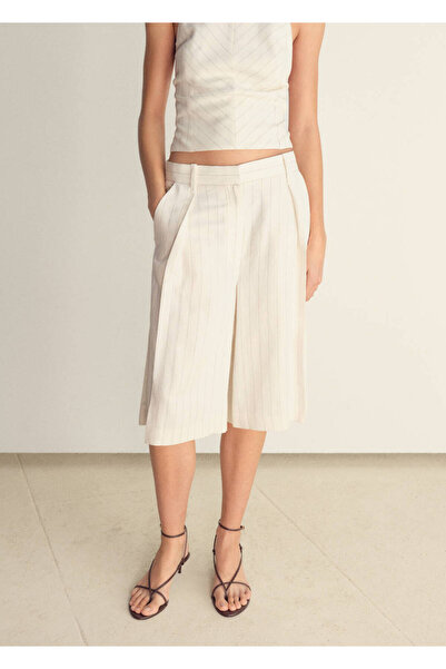 MANGO Woman Σορτς βερμούδα από μείγμα λινό με ρίγες