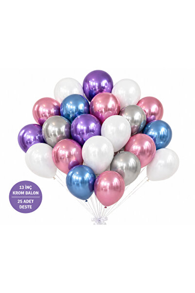 BENKO Gemar Balon Mixed Color Chrome Balloon 25Pcs. White, Purple, Pink, Gray...