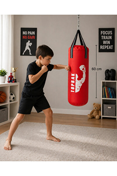 TOPRAK SPORT ELDİVEN VE KARABİNA HEDİYELİ BOKS TORBASI 60x22 cm İÇİ DOLU