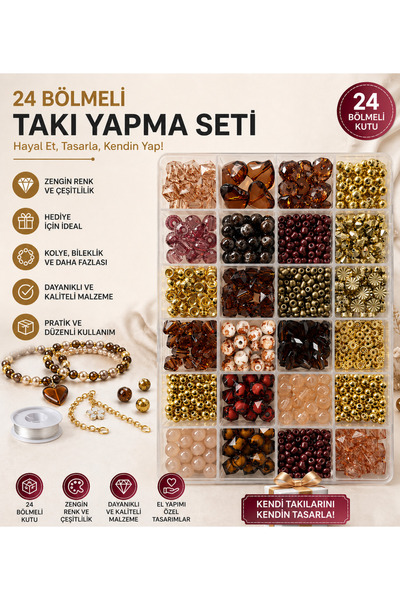 By MO Accessories Κιτ χόμπι κατασκευής κοσμημάτων με 24 είδη καφέ χάντρες σε ...