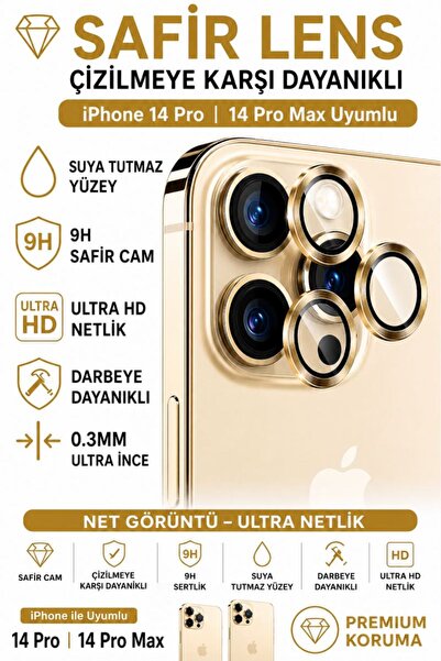 SONREİR واقي عدسة الكاميرا المعدني الذهبي لهاتف iPhone 14 Pro / 14 Promax، زج...