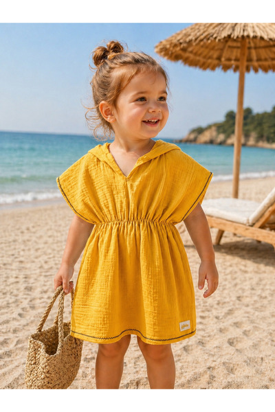 Yada Baby %100 Pamuktan Müslin Bürümcük Kumaş Kapüşonlu Bebek&çocuk Panço Bor...
