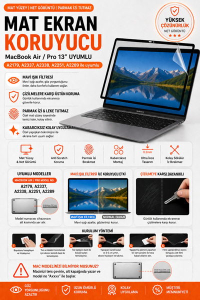 Mcstorey Mat Ekran Koruyucu Macbook Air Pro M1 M2 Çip 13.3inç A2179 A2337 A22...