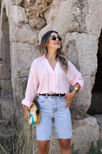 bytugcekaya Pembe Standart Beden Transparan Gömlek