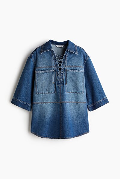 H&M Bağcıklı Kot Gömlek