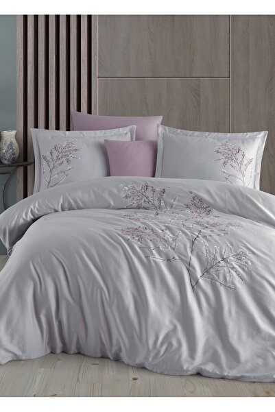 Dantela Set de lenjerie de pat din satin de bumbac brodat gri Blesk