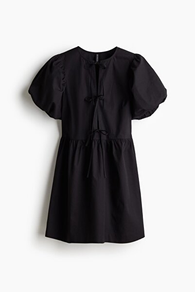H&M Önü Bağcıklı Poplin Elbise