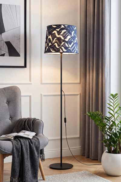 Cora Single Leg Black Metal Nila Fabric Floor Lamp Living Room & Bedroom & Living Room Floor Lamp
