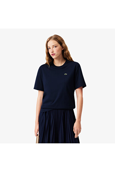 Lacoste Kadın Relaxed Fit Bisiklet Yaka Lacivert T-Shirt