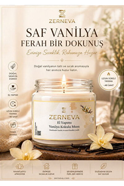 ZERNEVA VANİLYA KOKULU EL YAPIMI MUM / Hediyelik, Özel gün, Kokulu Mum, 300cc...