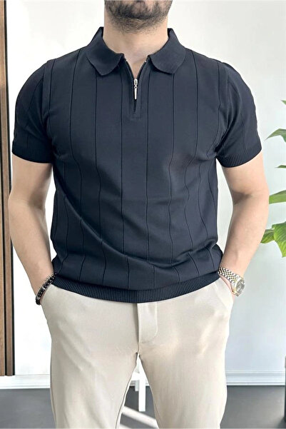 Edwox Ανδρικό μπλουζάκι με μισό φερμουάρ Polo γιακά Navy Blue Edw257