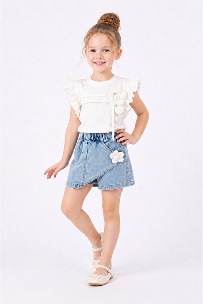 İray Set de sărbătoare pentru fete: Fustă din denim cu pantaloni scurți – Blu...