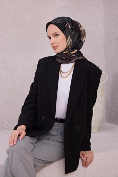 Belli Tivil Saf İpek Eşarp IST 4206- 83 Siyah- Gold Ekose Desen