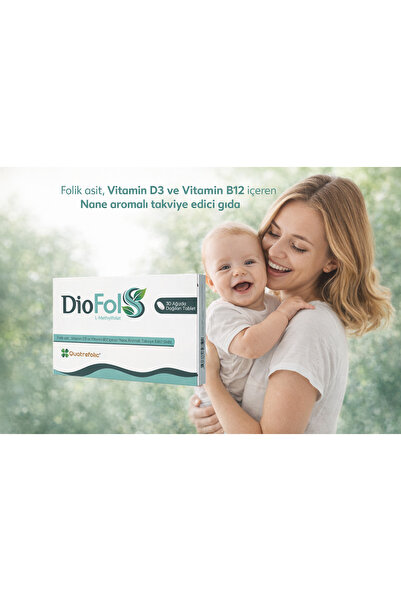 NEUJOYS Diofol S Folik asit, Vitamin D3 ve Vitamin B12 içeren Nane aromalı ta...