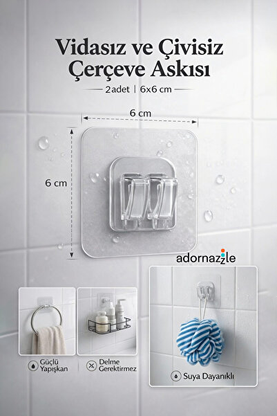 adornazzle 2 Adet Vidasız ve Çivisiz Çerçeve Askısı, Duvar Delmeden Askı Apar...