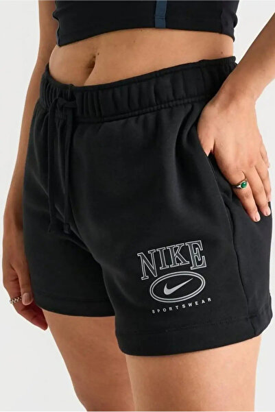Nike Club Fleece FT MR 4" Gx Kadın Bol Kesim Siyah Spor Şort