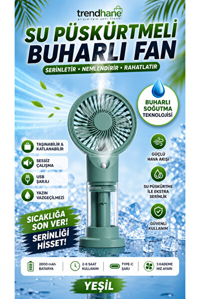 Trendhane Sulu Püskürtmeli El Fanı Taşınabilir Mini Vantilatör Şarjlı USB Soğ...