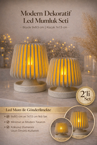 zulya Modern Dekoratif LED Mumluk Seti 2’li set led mum dahil