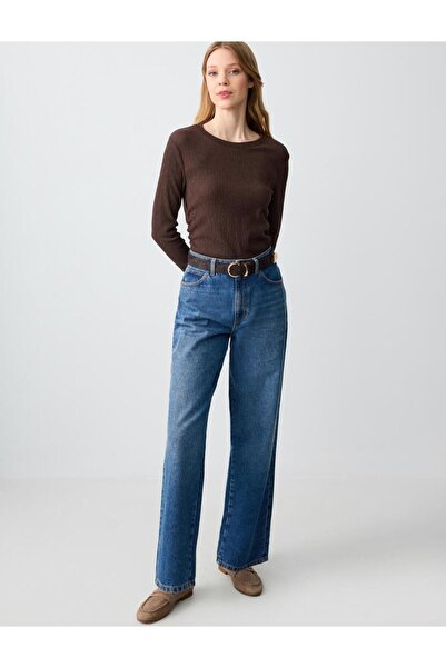 Jimmy Key Mid Rodeo %100 Pamuk Rahat Kesim Yüksek Bel Bol Paça Denim Pantolon