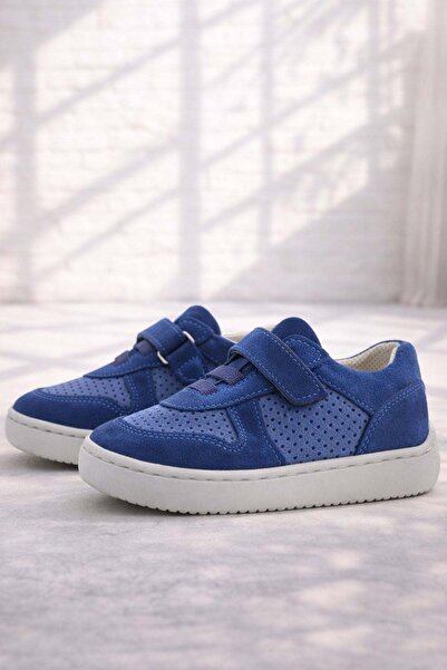 Rakerplus Bob Genuine Leather Blue Barefoot Velcro Elastic Baby Sneaker Shoes