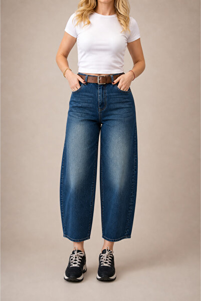 FlexiFit Yüksek Bel Baggy Jean Kot Pantolon Kahverengi - Rahat Kesim Deri Kem...