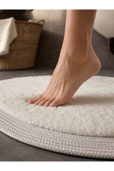 MELENA CARPET Premium Non-Slip Base Plush Bath Mat Set with Jute Edge Detail, 2-Piece Oval Round 100X60 60X60