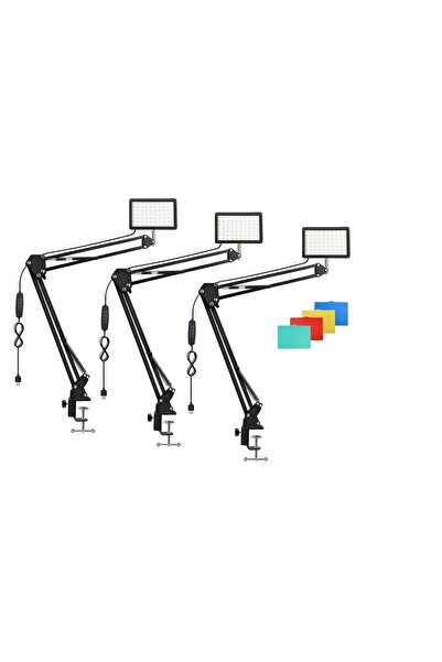 AZT 3 Lü 19cm 13w 120 Led Fotograf Video Işığı Kelepçeli Masa Kıskaç Kolu Set...