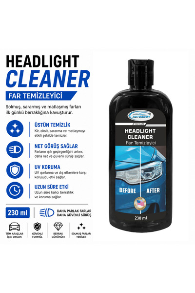 AUTOAND1 Far Temizleyici & Parlatıcı 230 ml – Sararma Giderici Far Yenileyici