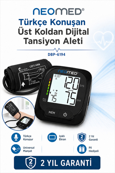 neomed DBP-6194 Türkçe Konuşan Üst Koldan Işıklı Ekranlı Dijital Tam Otomatik Tansiyon Aleti