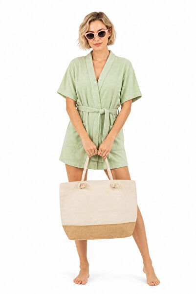 AQUATOLIA Jute Canvas Bag - Zippered - 50*35 cm - Beach Bag