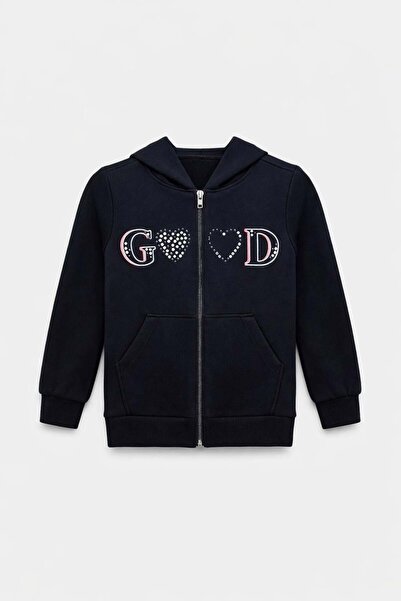 Peri Masalı Kız Çocuk Good Baskı Kapşonlu Ceket 1-4 Yaş SİYAH