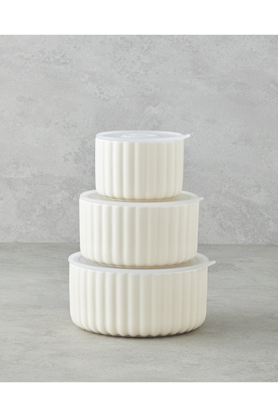 English Home Elvira New Bone China 3'lü Saklama Kabı 300 ml-600 ml-800 ml Krem