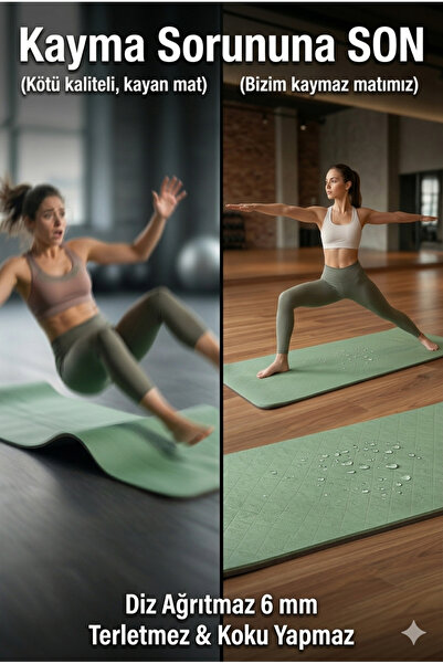 SUNYOGA Kaymaz TPE Yoga Matı 6 mm Çift Renkli | Diz Ağrıtmayan Ekstra Yumuşak...