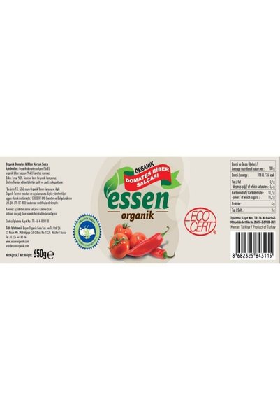 Genel Markalar Organik Domates Biber Karışık Salça (tuzsuz) 650gr