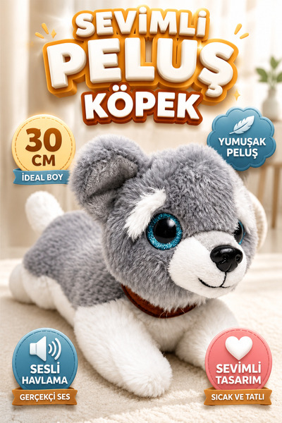 viyolmarketim Peluş Sesli Yavru Köpek 30 cm – Havlayan Yumuşak Peluş Oyuncak ...
