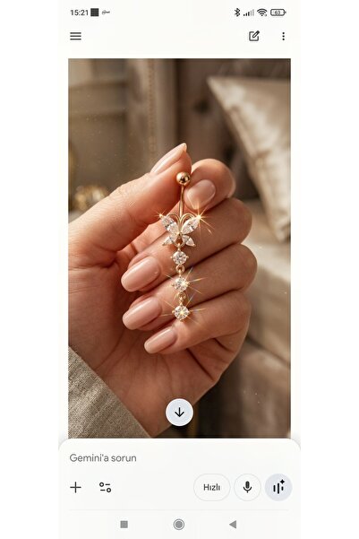AyçaSilver Gold rengi zirkon taşlı kelebek modeli sallantılı göbek piercing