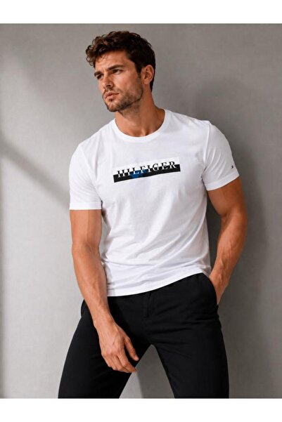 Tommy Hilfiger Tricou Camo MW0MW24548 Alb مقاس عادي