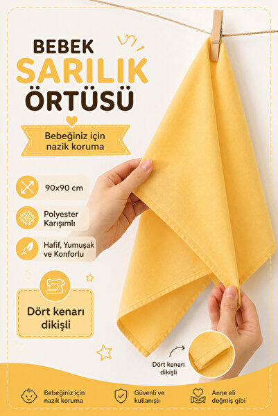 Algitsin O L A Bebek Sarılık Tülbentti+Yüz Örtüsü+Dört Kenarı Dikişli
