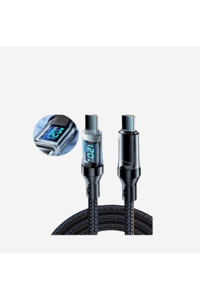 HI-LINK Type-C Type-C Dijital Göstergeli Örgülü Hızlı Şarj ve Data Kablosu 10...