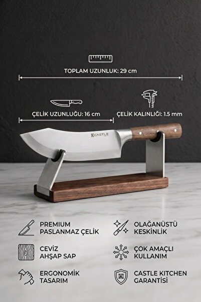 Castle Wood Serisi Ceviz Sap Mutfak Şef Bıçağı Et Ekmek Sebze Salata Şef Bıçak LZG-101