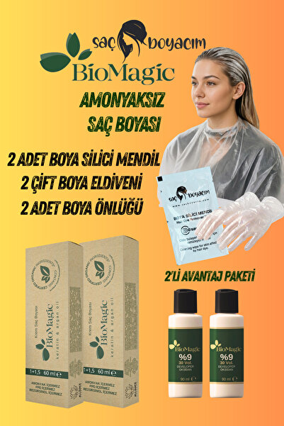 BIOMAGIC Saç Boyacım Mendiil+Bio Magic Amonyaksız Saç Boyası 88.07 Altın Kara...