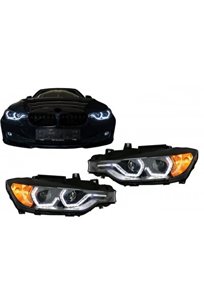 tuningset Faruri Angel Eyes LED DRL compatibil cu BMW Seria 3 F30 F31 Sedan T...